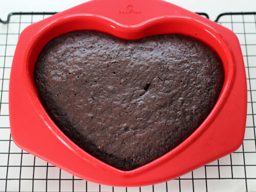 Chocolate cake in heart shaped silicone mold