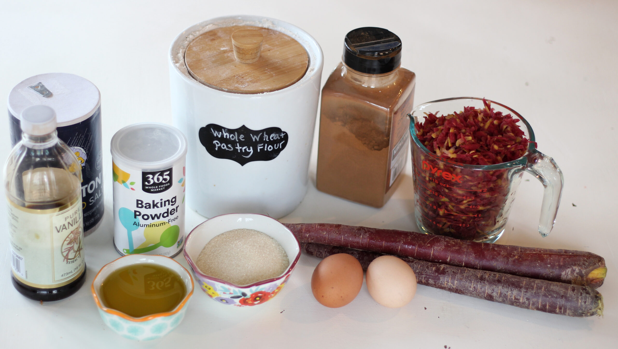 Ingredients needed to make purple carrot cake
