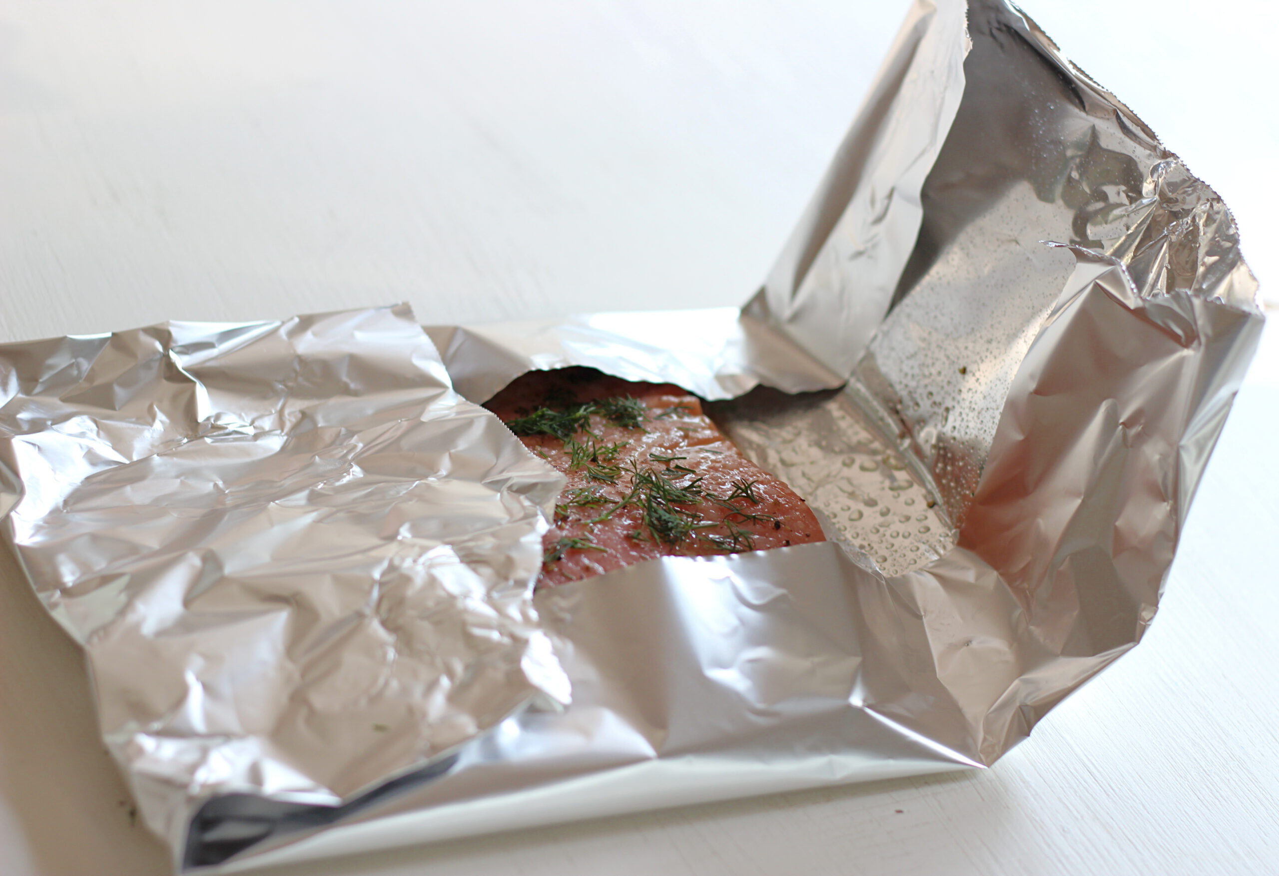 folding salmon in foil