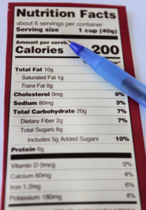Nutrition facts label with pen